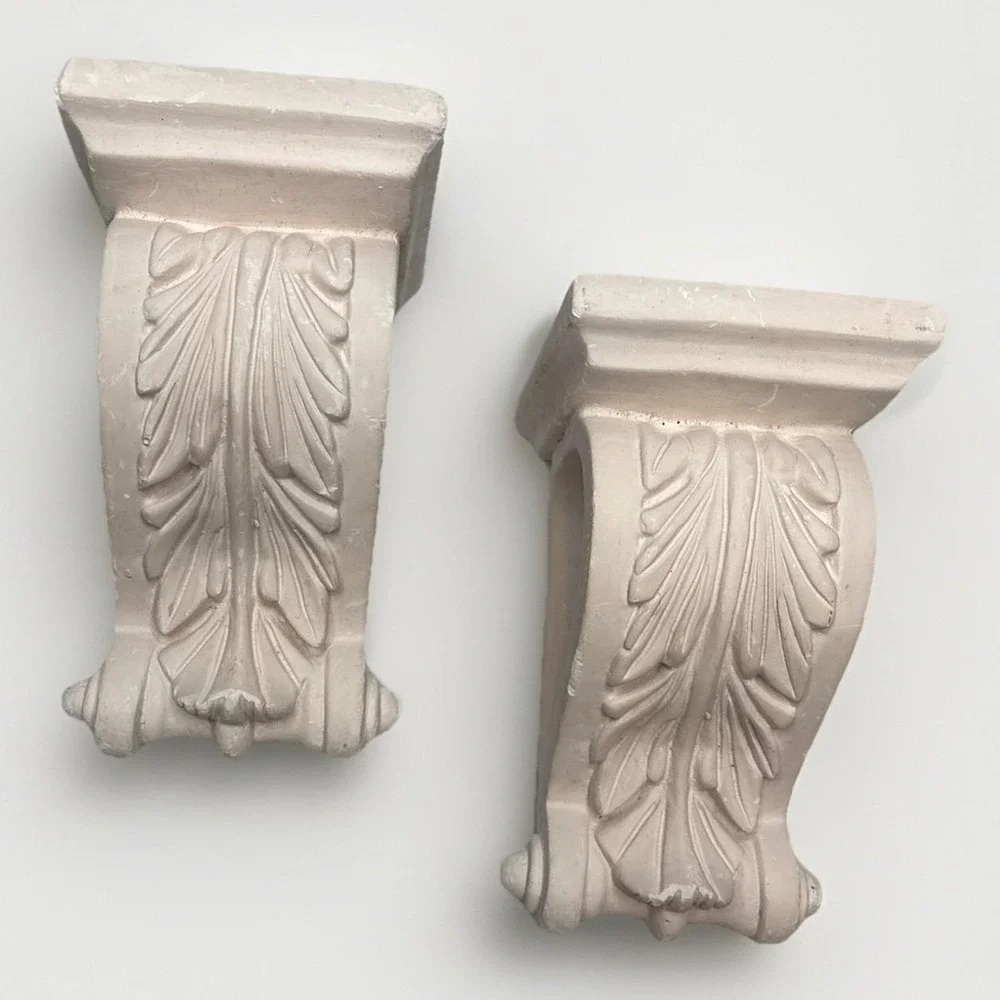 Handmade Pair of Ornate Heavy Plaster‎ Drapery Corbels Made in Spain